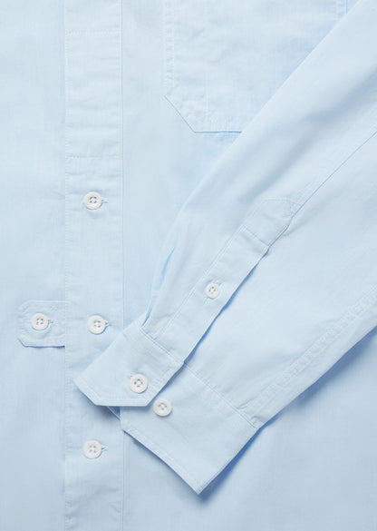 Button Tab Placket Ls Shirt in Light Blue